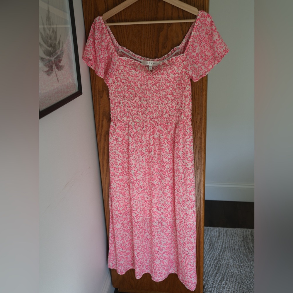 ROWA Pink Floral Smocked Midi Dress Size M